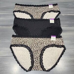 Jenni Intimates Hipster Underwear Panties XXLarge Animal Print Black 3‎ Pair